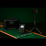 Capto equipment including a case, device, and tripod on a green and black background.