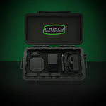 Black carrying case with CAPTO technology components on a dark green background