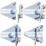 Four-panel sequence showing a putter approaching the Flight Deck Putting Tour Kit alignment guide from open and closed face positions to demonstrate face angle feedback