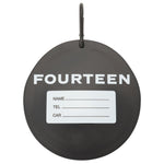 Backside of the Fourteen black bag tag 