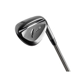 Angled view of the Fourteen FR 5 Diamond Black Satin Wedge