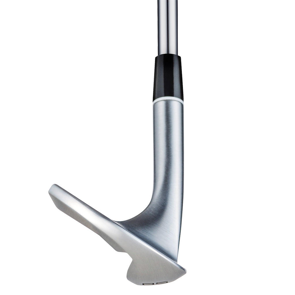 Sole and hosel view of the Fourteen FR-5 Pearl Chrome Satin Wedge on white background highlighting the wide sole profile and brushed chrome hosel detail