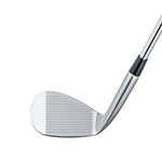 Fourteen FRZ pearl chrome satin wedge face and hosel view showing full milled grooves across brushed gunmetal face with clean leading edge, on white background