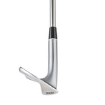 Fourteen FRZ pearl chrome satin wedge sole and hosel view showing brushed gunmetal finish, wide cambered sole design, and 58S loft engraving on white background