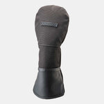 A black golf fairway headcover with leather-like cuts at the bottom and the 'Fourteen' brand logo on the side.