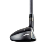Fourteen GelongD UX-002 hybrid heel and sole view showing matte black body, white feather logo on side, and dark graphite shaft with silver ferrule on white background