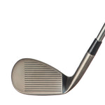 Fourteen RMa Gun Black wedge face and hosel view showing dark brushed gunmetal head with precisely milled horizontal grooves across full face, clean leading edge, and gunmetal ferrule on white background