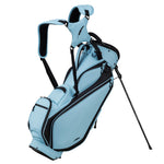 Light blue golf bag with black accents on a white background