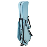 Light blue golf stand bag with black straps on a white background