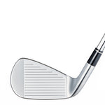 Fourteen TB-M iron face and hosel view showing polished chrome head with precisely milled horizontal grooves across full face, clean leading edge, and dark ferrule on white background