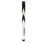 White and black ski with a brand logo on a white background