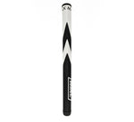 Black and white golf club head cover with a brand logo on a white background