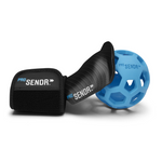 A golf training aid consisting of a black wrist cradle and a blue compression sphere with the branding 'ProSENDR' on them.