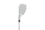 Fourteen RM-a Chrome Satin Wedge showing narrow sole and full shaft from toe-side angle