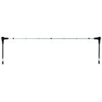A silver golf alignment stick with black ends and hinges, designed to be used as a training aid for various golf strokes.