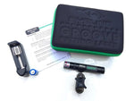 EyeLine Golf Groove Putting Laser full kit laid out flat showing laser unit, putter clamp, rechargeable battery, charger, quick start guide, and branded carry case