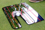 EyeLine Golf Classic Putting Mirror with red tee gate and ball at the putter channel, shown alongside the Shoulder Mirror positioned to the right for combined setup and shoulder alignment training