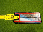 EyeLine Golf Putting Sword in yellow attached to the EyeLine Golf Classic Putting Mirror, showing how the two tools integrate for combined path and alignment training