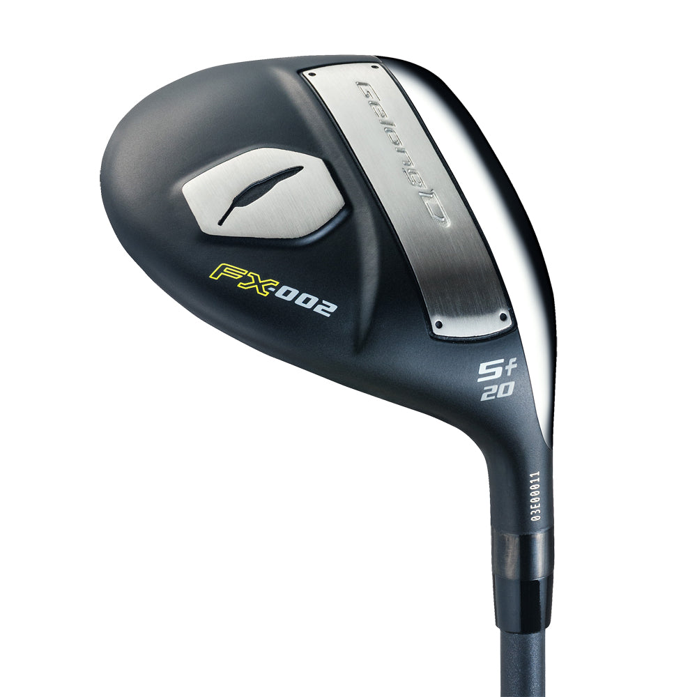 A black golf club with a silver and white head, labeled 'FX-002' and '508C'.