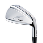 A single silver-colored TB-5 forged iron golf club with a black grip, showing the clubface and the TB-5 branding.