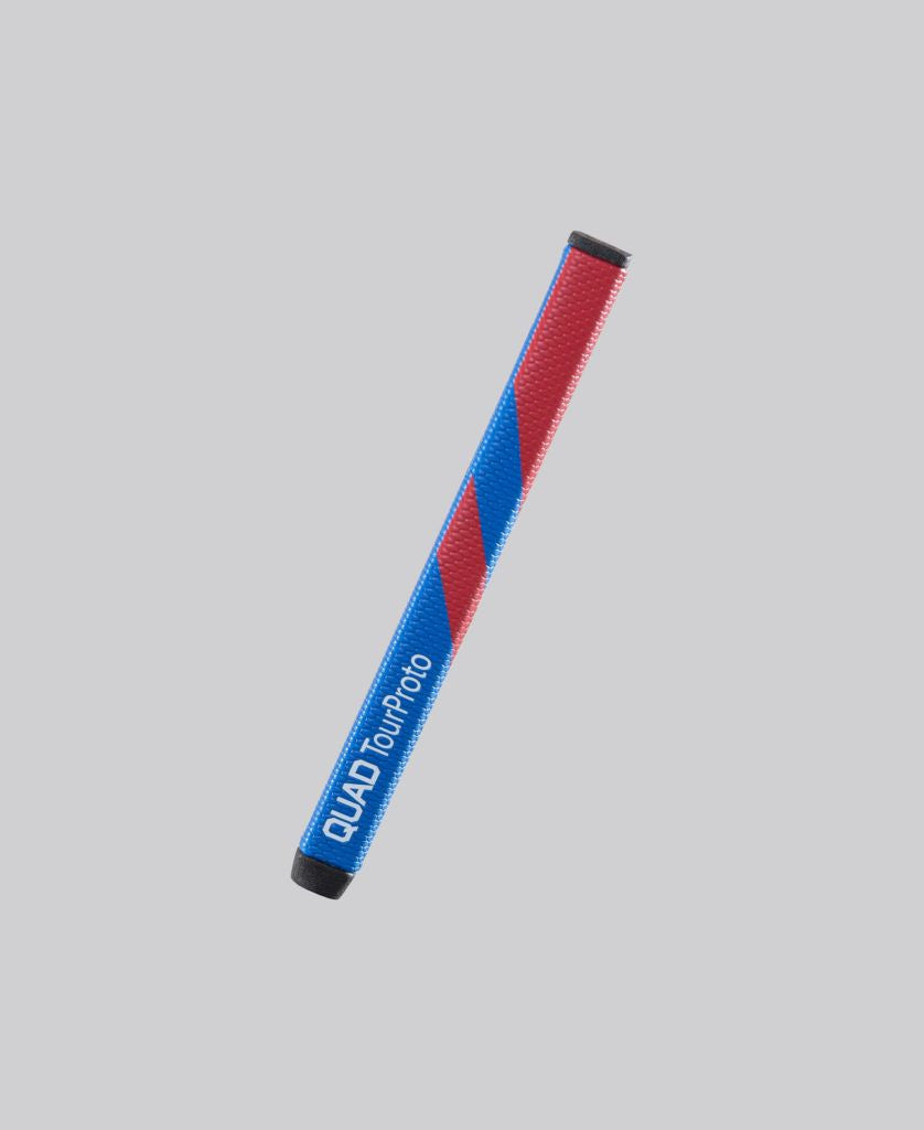 Garsen Quad Tour Putter Grip angled view blue red two tone non-tapered