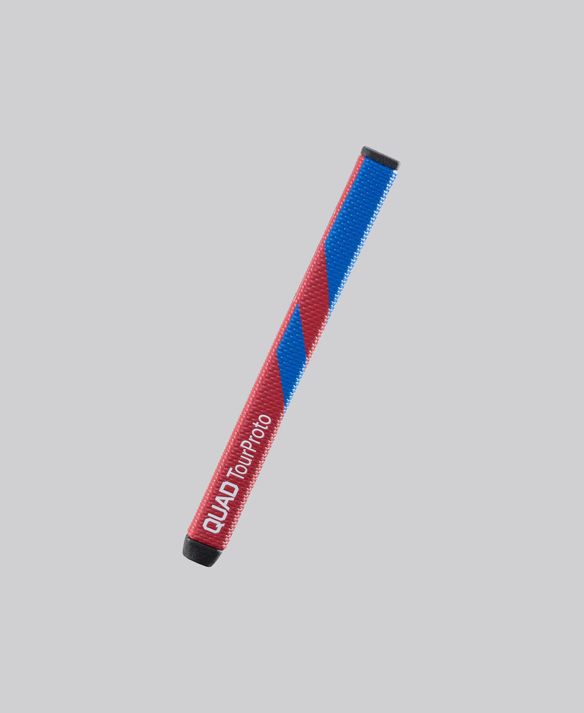 Garsen Quad Tour Putter Grip angled view blue red two tone tapered