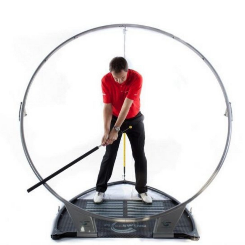 PlaneSWING Training System with PowerSLIDER front view golfer swinging in circular frame