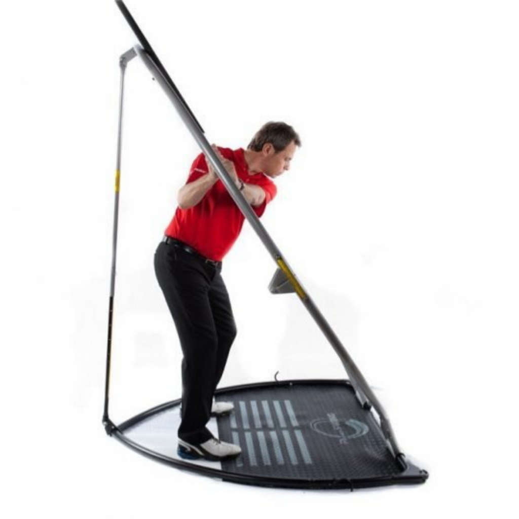 PlaneSWING Training System with PowerSLIDER wide angle view golfer full swing arc
