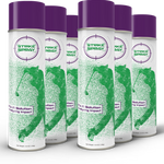 Multiple cans of Strike Spray Impact Spray with a green and purple label, featuring an image of a golfer and text indicating 'Golf's #1 Solution' and 'Making Impact'. The cans are arranged in a row with a background that is solid white.